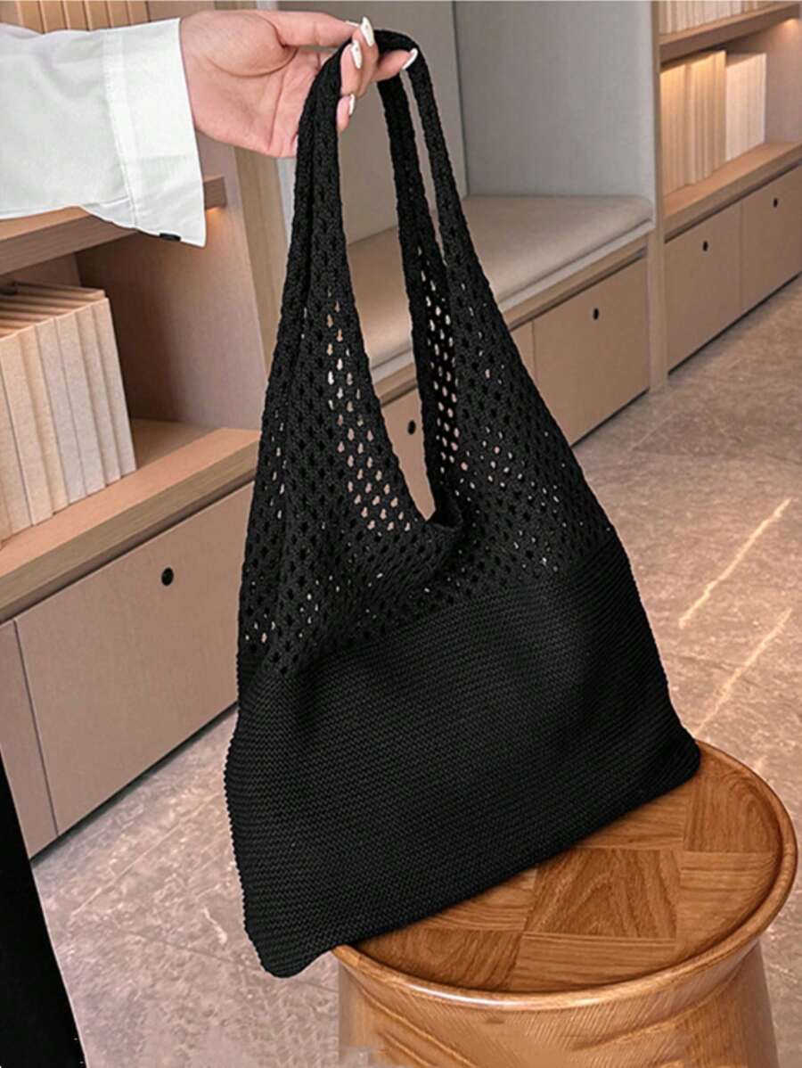Yogodlns Large Capacity Casual Crochet Knit Shoulder Tote Bag, Versatile, Perfectly Matching With Crochet Set