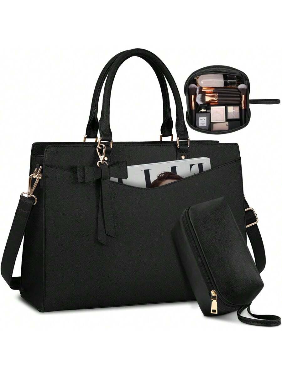 Laptop Bag For Women 15.6 Inch Leather Tote Bag Professional Business Office Work Bag Waterproof Briefcase Computer Tote Bag Large Capacity Lightweight Handbag Shoulder Bag
