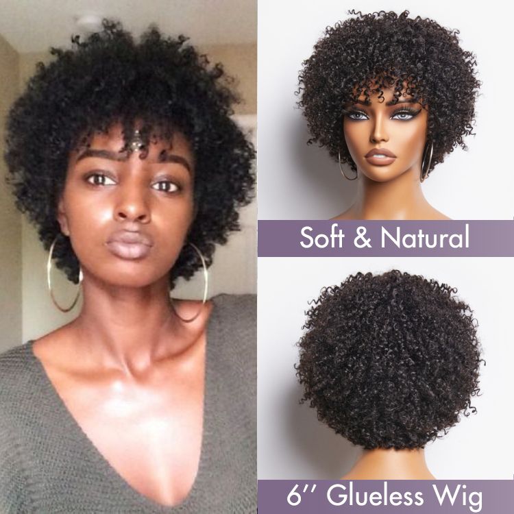 Dark Red / Blonde Highlights / Natural Black Afro Curls Glueless Ready to Go Wig Beginner Friendly - US Only