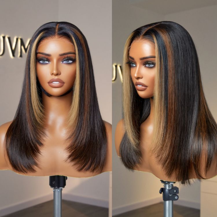 20''+$10=22''|Luxurious Combo Color Highlights Silky Layered Cut Glueless 5x5 Closure HD Lace Wig