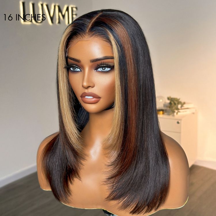 20''+$10=22''|Luxurious Combo Color Highlights Silky Layered Cut Glueless 5x5 Closure HD Lace Wig