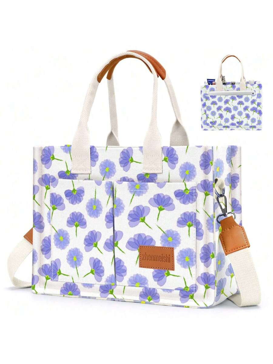 Hatisan Canvas Tote Bag For Women With Pockets Crossbody Bag Tote Shoulder Handbags Casual Work Bags Everything Tote Bag