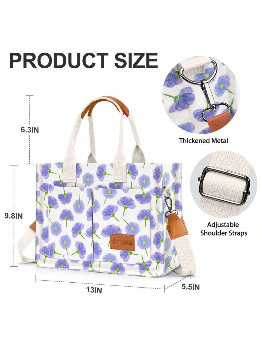 Hatisan Canvas Tote Bag For Women With Pockets Crossbody Bag Tote Shoulder Handbags Casual Work Bags Everything Tote Bag