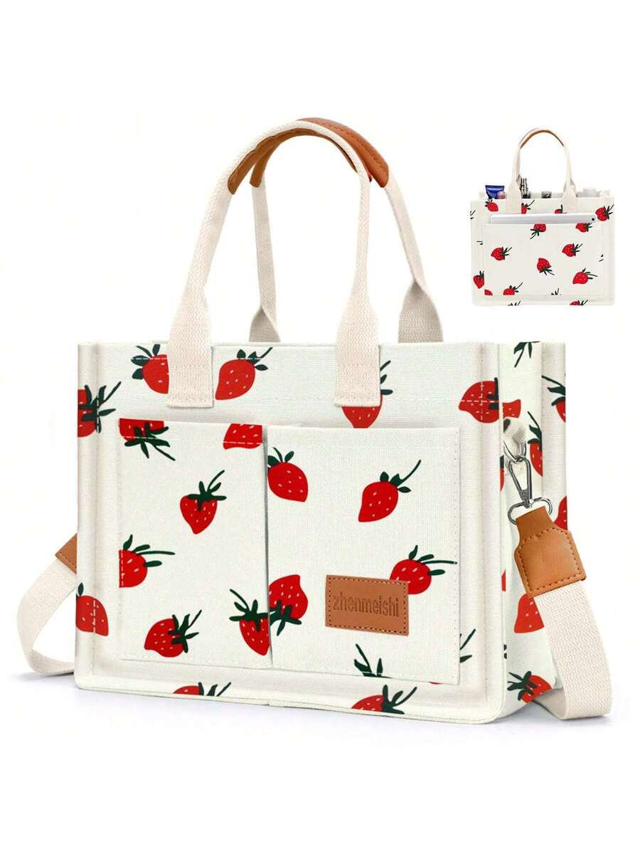 Hatisan Canvas Tote Bag For Women With Pockets Crossbody Bag Tote Shoulder Handbags Casual Work Bags Everything Tote Bag