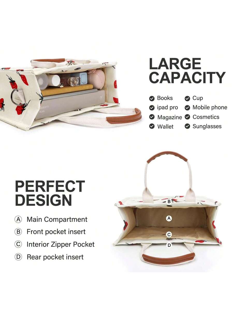 Hatisan Canvas Tote Bag For Women With Pockets Crossbody Bag Tote Shoulder Handbags Casual Work Bags Everything Tote Bag
