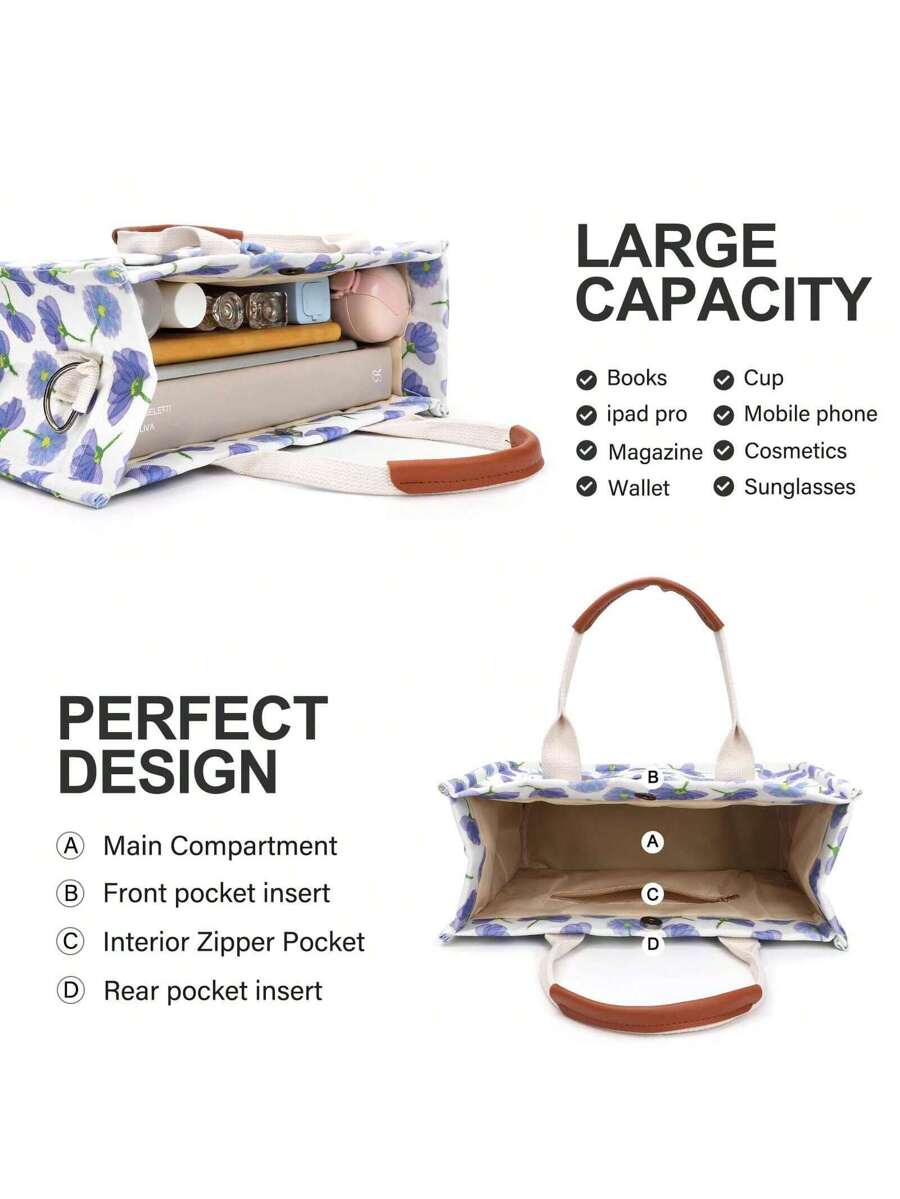 Hatisan Canvas Tote Bag For Women With Pockets Crossbody Bag Tote Shoulder Handbags Casual Work Bags Everything Tote Bag