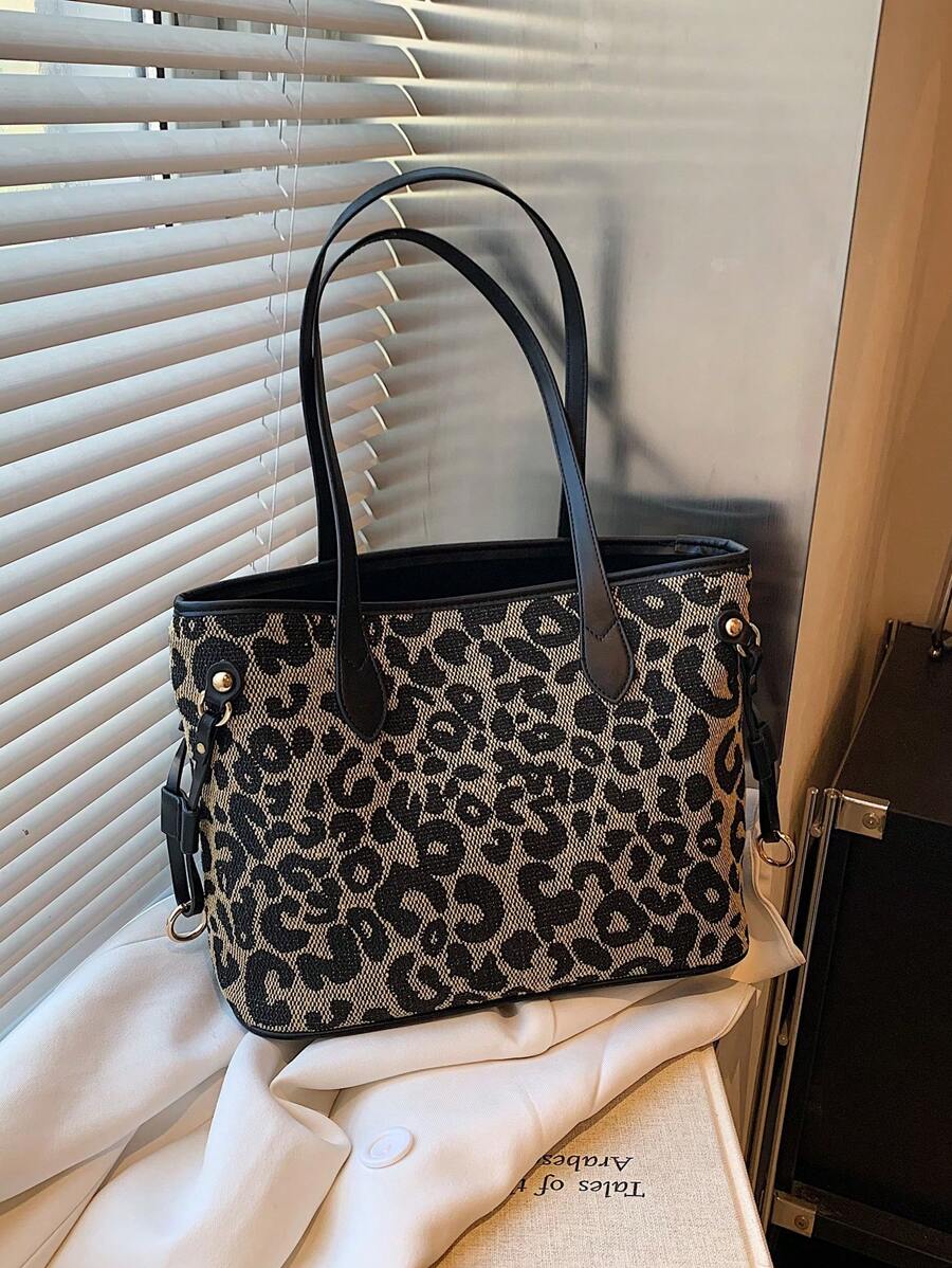 Fashionable And Casual Retro Leopard Print Pattern Women's Shoulder Tote Bag Suitable For Daily Commuting Women's Leopard Print Shoulder Bag As Gifts, Fall 2024 New Style Large Capacity Designer Tote