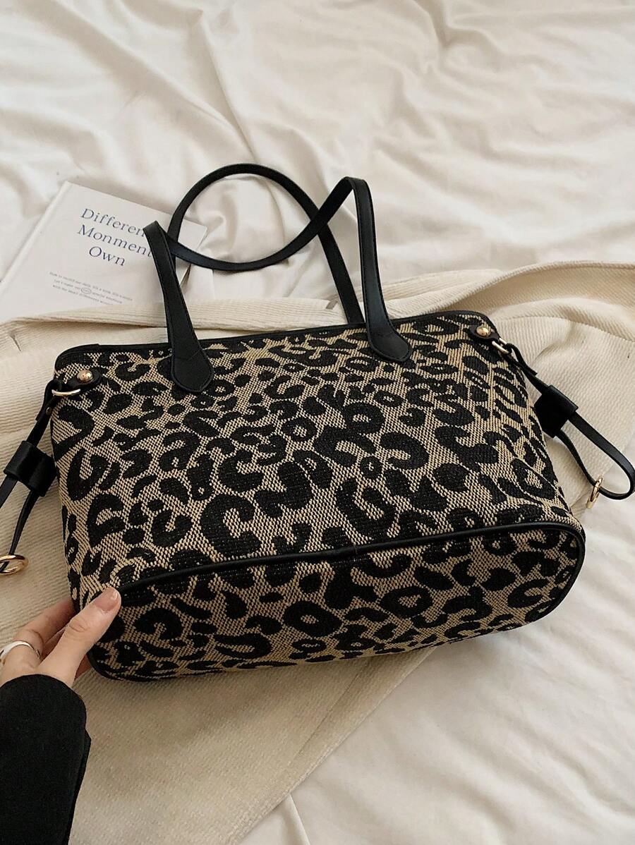 Fashionable And Casual Retro Leopard Print Pattern Women's Shoulder Tote Bag Suitable For Daily Commuting Women's Leopard Print Shoulder Bag As Gifts, Fall 2024 New Style Large Capacity Designer Tote