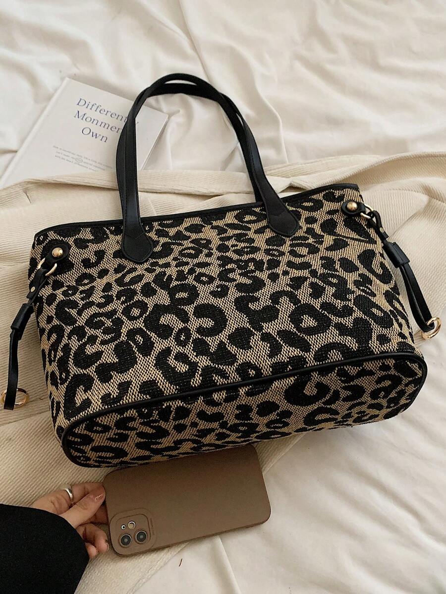 Fashionable And Casual Retro Leopard Print Pattern Women's Shoulder Tote Bag Suitable For Daily Commuting Women's Leopard Print Shoulder Bag As Gifts, Fall 2024 New Style Large Capacity Designer Tote