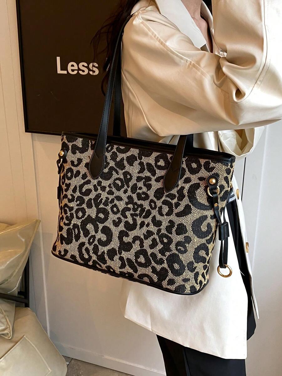 Fashionable And Casual Retro Leopard Print Pattern Women's Shoulder Tote Bag Suitable For Daily Commuting Women's Leopard Print Shoulder Bag As Gifts, Fall 2024 New Style Large Capacity Designer Tote