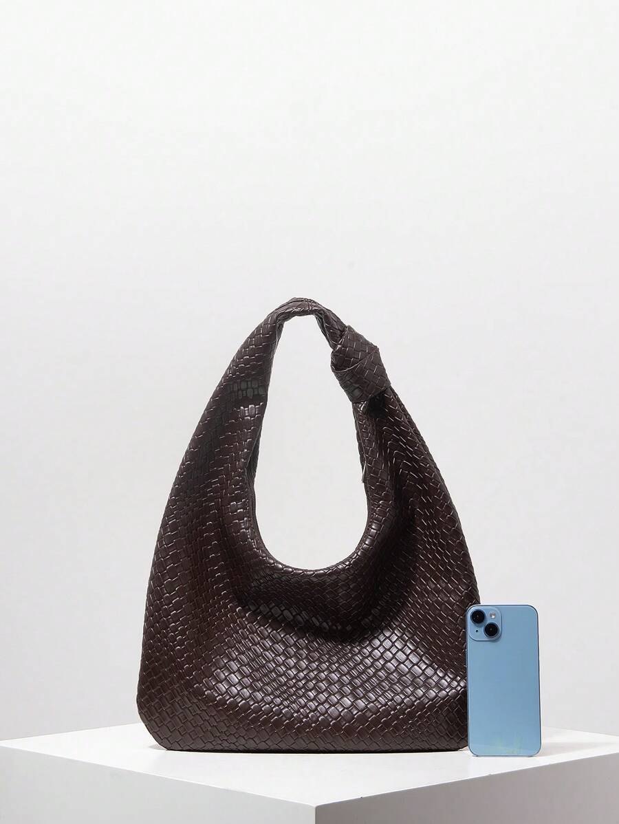 Vintage Woven Faux Leather Shoulder Bag, Casual Tote Bag For Ladies, Work Bag For Women, New Year's Outfit, Elegant Women Bag (Pattern Random)