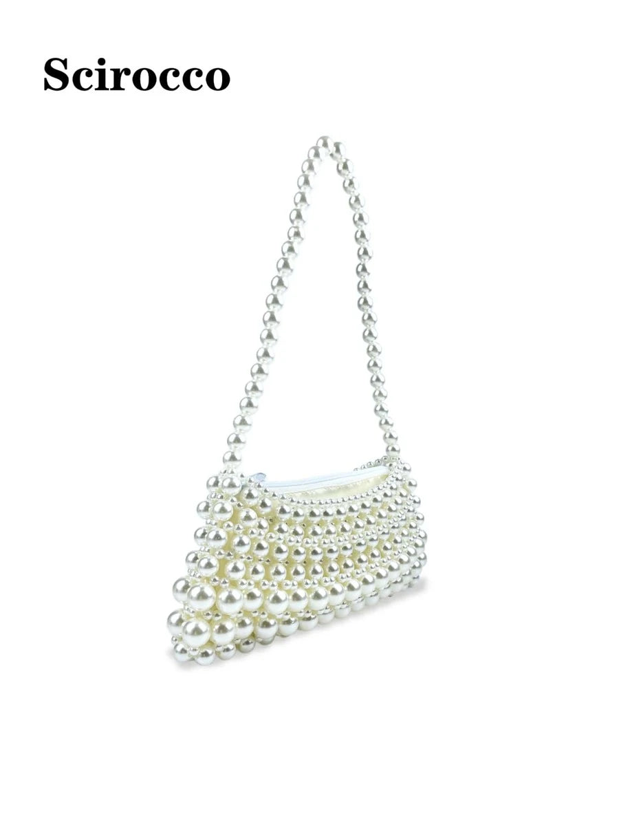 Pearl-Handled Large Tote Bag With Bead Detail, Shoulder Bag Or Underarm Bag