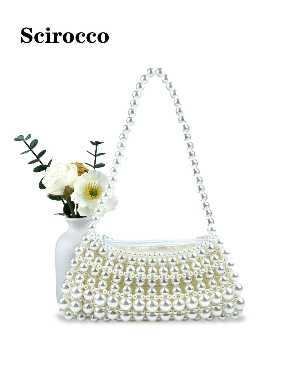 Pearl-Handled Large Tote Bag With Bead Detail, Shoulder Bag Or Underarm Bag