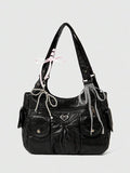 ROMWE Grunge Punk Casual Lady Commuter Shoulder Tote Bag, Large Capacity