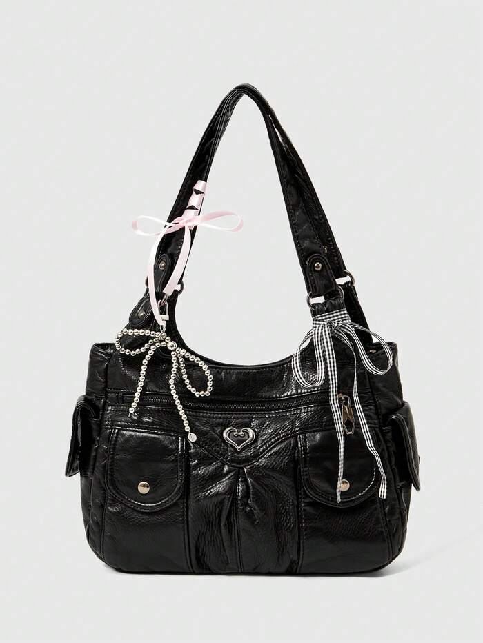 ROMWE Grunge Punk Casual Lady Commuter Shoulder Tote Bag, Large Capacity