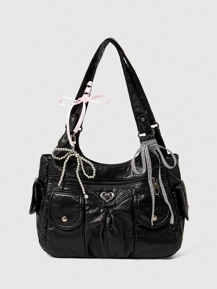 ROMWE Grunge Punk Casual Lady Commuter Shoulder Tote Bag, Large Capacity, New Arrival Tote Bags For Woman