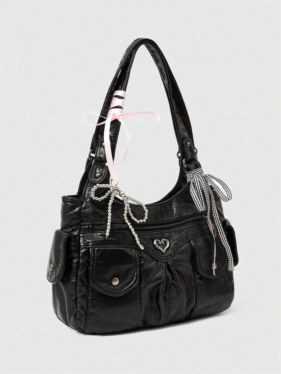 ROMWE Grunge Punk Casual Lady Commuter Shoulder Tote Bag, Large Capacity, New Arrival Tote Bags For Woman