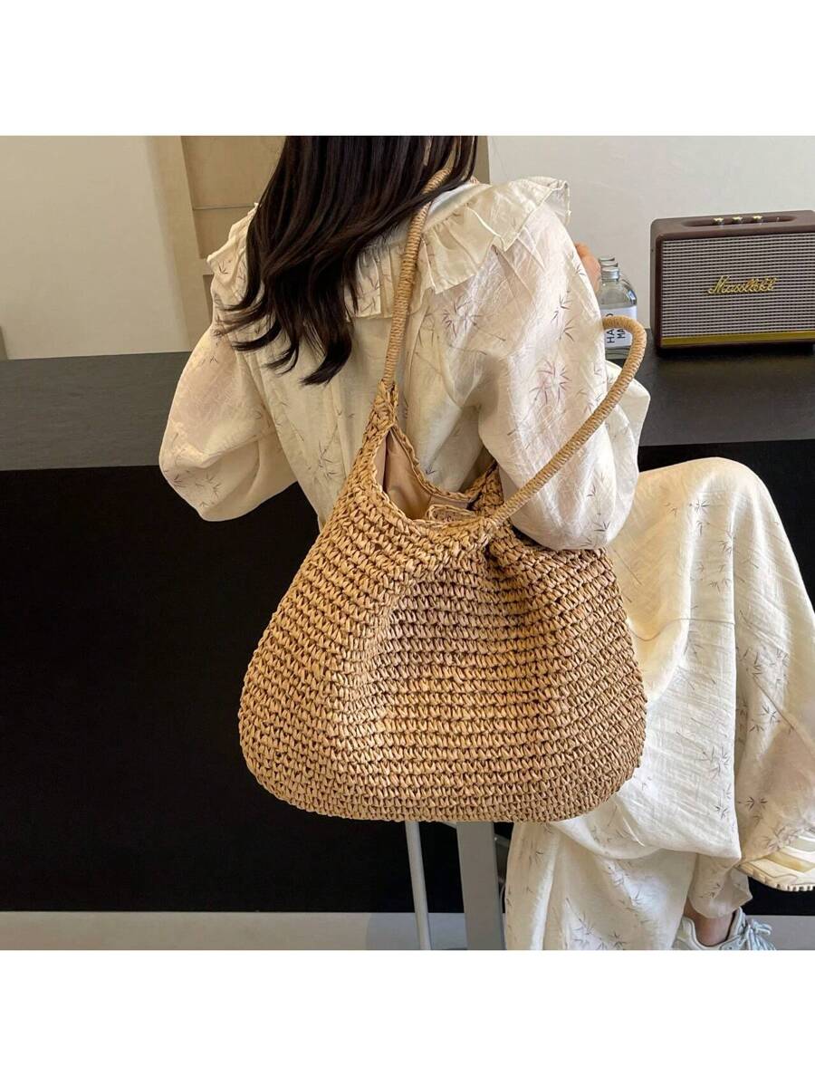 Fashion Straw Bag Large Capacity Beach Bag Summer Fashion Women's Bag Tote Shoulder Bag, Beach Bag, Summer