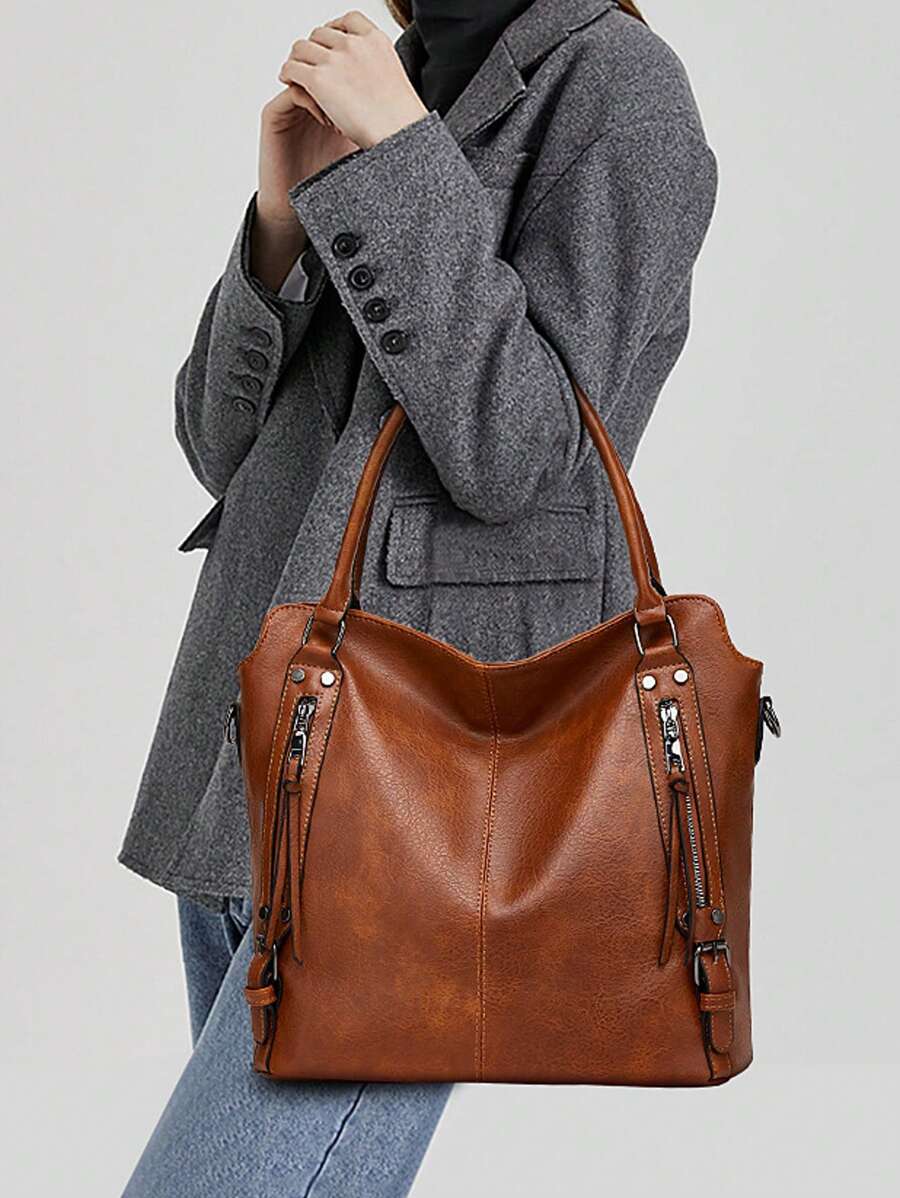 Womens PU Leather Tote Purses And Handbags Fashion Shoulder Bag Top Handle Satchel
