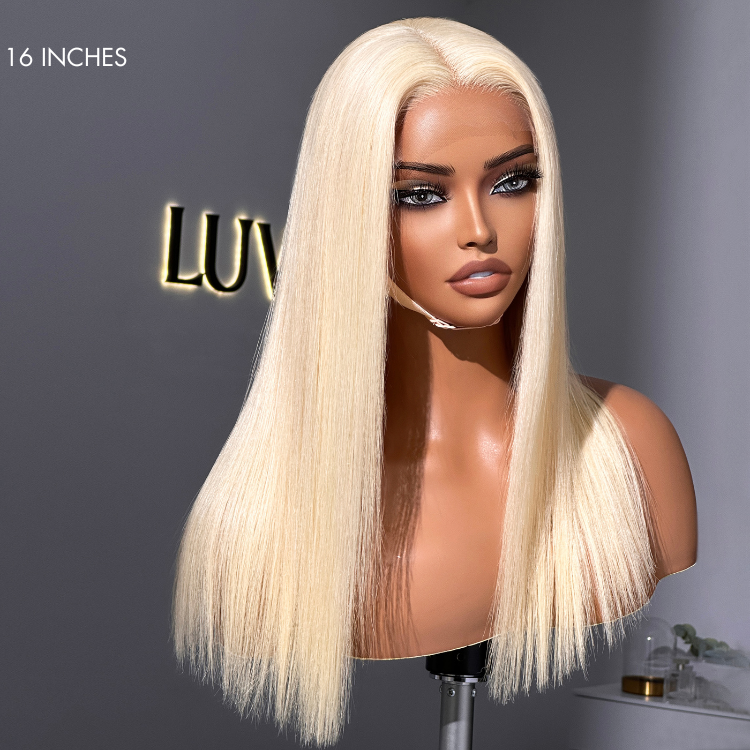 16''+$5=18''| PreMax Wigs - 180% Density Easily Redyed 613 Silky Straight 5x5 Closure HD Lace Glueless Mid Part Long Wig Pre-cut & Plucked & Bleached