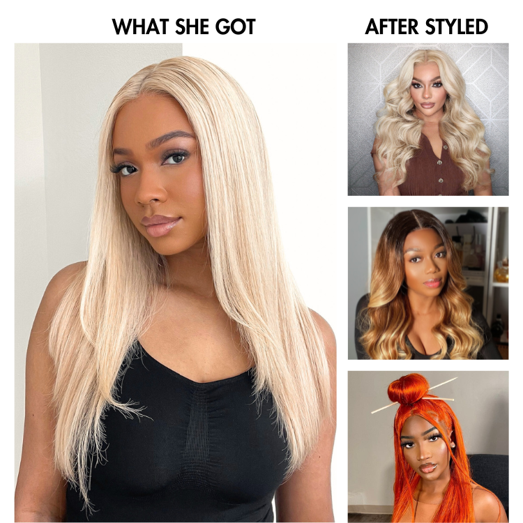 PreMax Wigs - 180% Density Easily Redyed 613 Silky Straight 5x5 Closure HD Lace Glueless Mid Part Long Wig Pre-cut & Plucked & Bleached