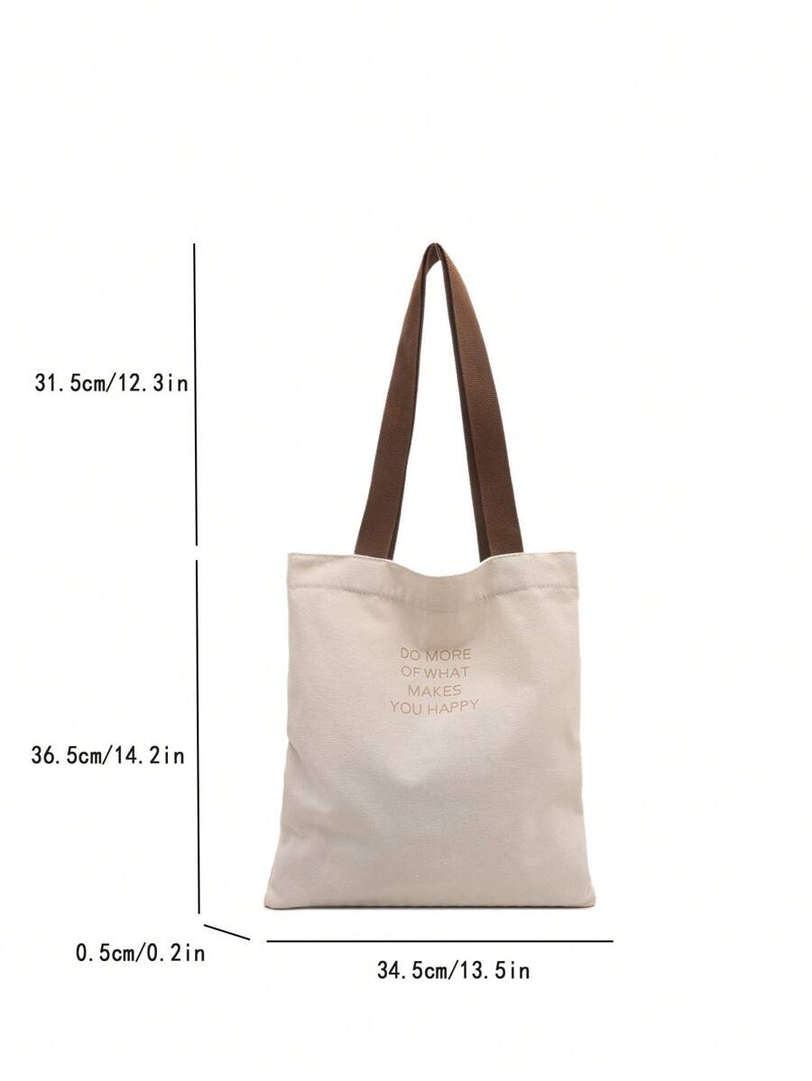 DAZY 1pc Black Letter Print Women Tote Bag, Opened Canvas Shoulder Handbag, Simple School Bag For Primary, Secondary, University Students, Document Organizer, Travel Bag, Literary School Bag For Teens