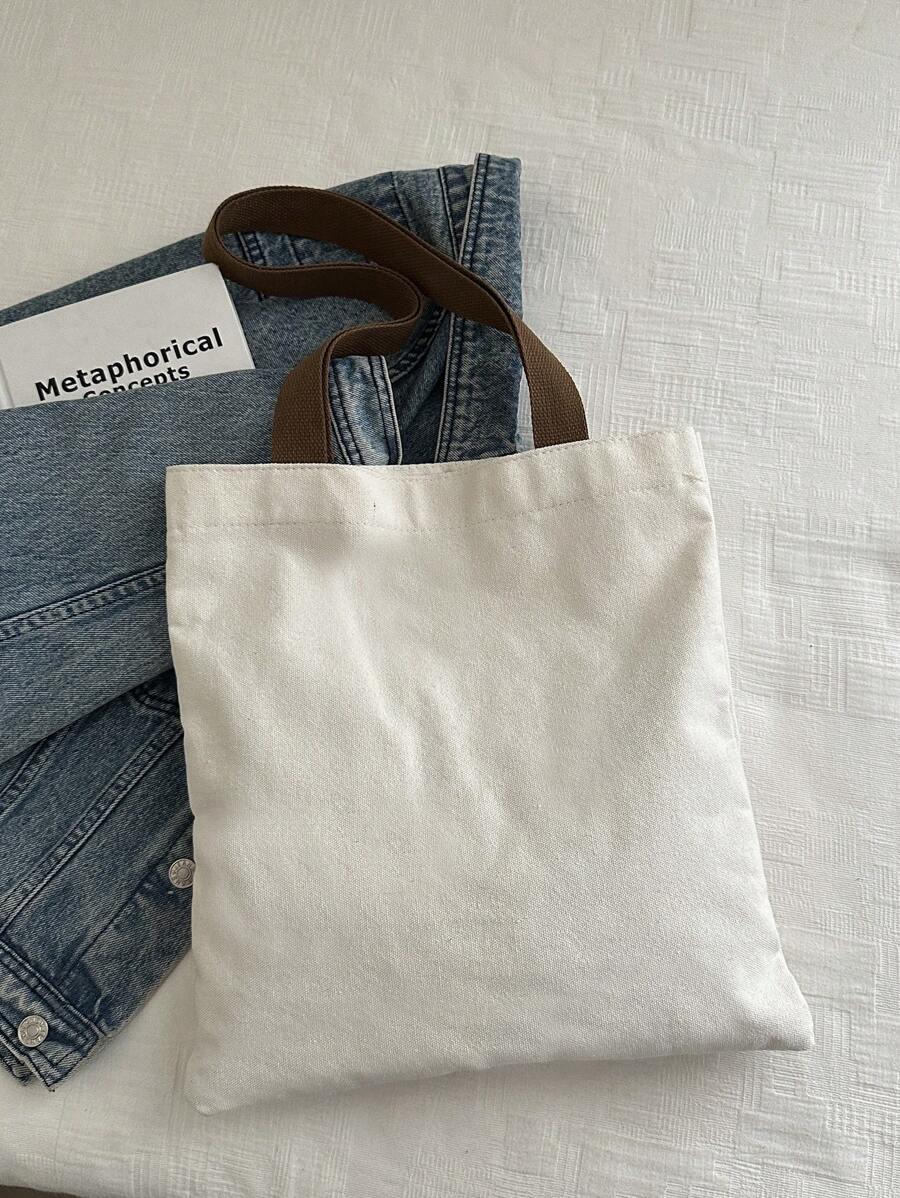 DAZY 1pc Black Letter Print Women Tote Bag, Opened Canvas Shoulder Handbag, Simple School Bag For Primary, Secondary, University Students, Document Organizer, Travel Bag, Literary School Bag For Teens