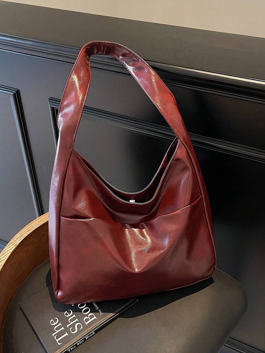 New Fashion Women's Shoulder Bag, Large Capacity Storage Handbag In Wine Red, Foldable Minimalist Shoulder Bag, Underarm Bag, Compact Lightweight Multifunctional Bag, Retro Style College/Work Commute