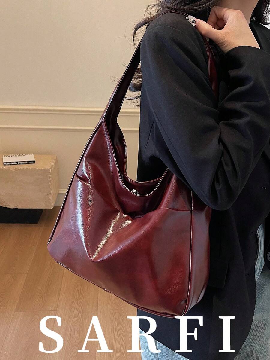 New Fashion Women's Shoulder Bag, Large Capacity Storage Handbag In Wine Red, Foldable Minimalist Shoulder Bag, Underarm Bag, Compact Lightweight Multifunctional Bag, Retro Style College/Work Commute