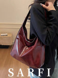 New Fashion Women's Shoulder Bag, Large Capacity Storage Handbag In Wine Red, Foldable Minimalist Shoulder Bag, Underarm Bag, Compact Lightweight Multifunctional Bag, Retro Style College/Work Commute