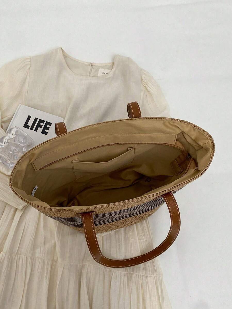 Fashion Straw Tote Bag Large Capacity Women's Shoulder Bag Bucket Bag Versatile Commute And Outdoor