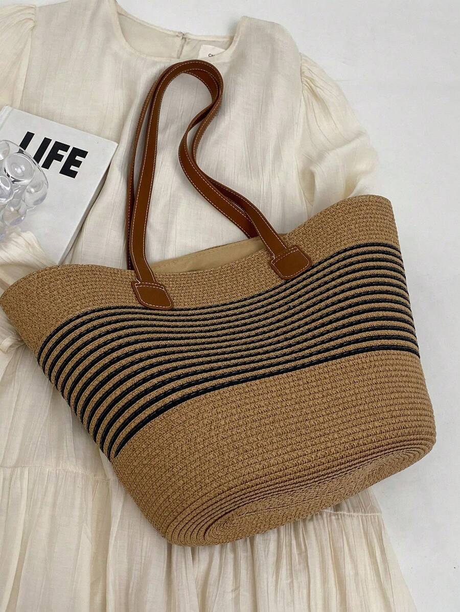 Fashion Straw Tote Bag Large Capacity Women's Shoulder Bag Bucket Bag Versatile Commute And Outdoor