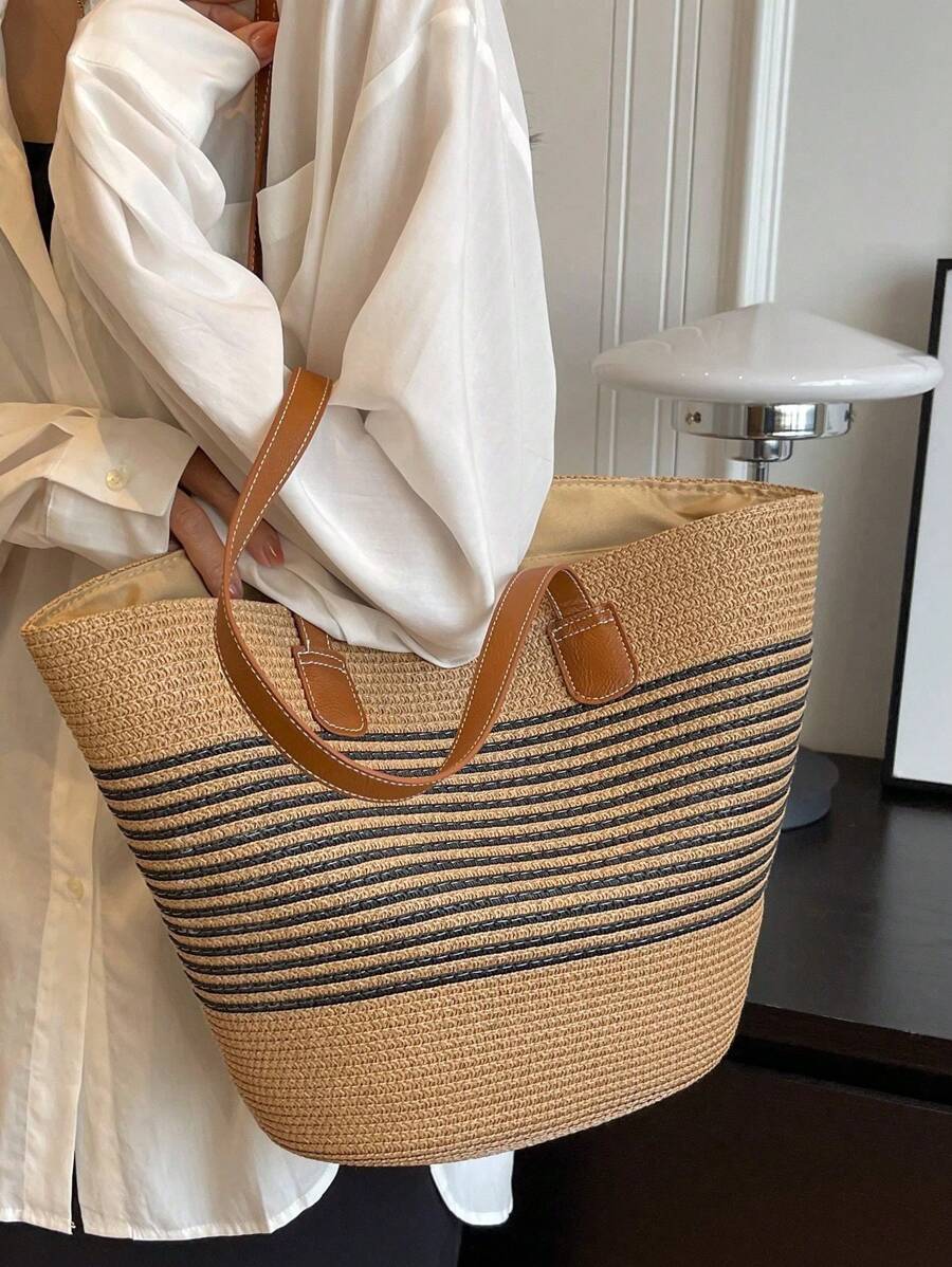 Fashion Straw Tote Bag Large Capacity Women's Shoulder Bag Bucket Bag Versatile Commute And Outdoor