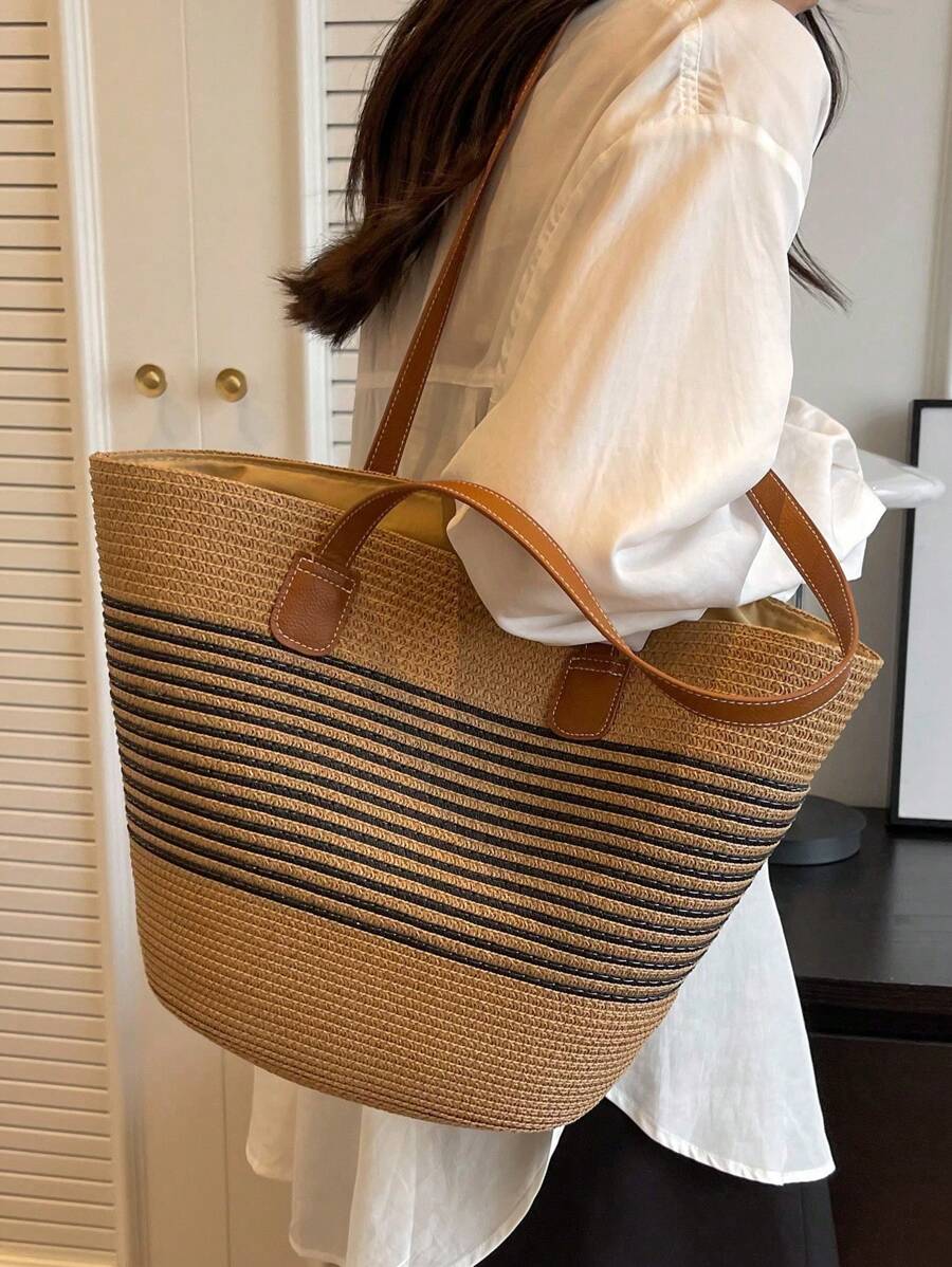 Fashion Straw Tote Bag Large Capacity Women's Shoulder Bag Bucket Bag Versatile Commute And Outdoor