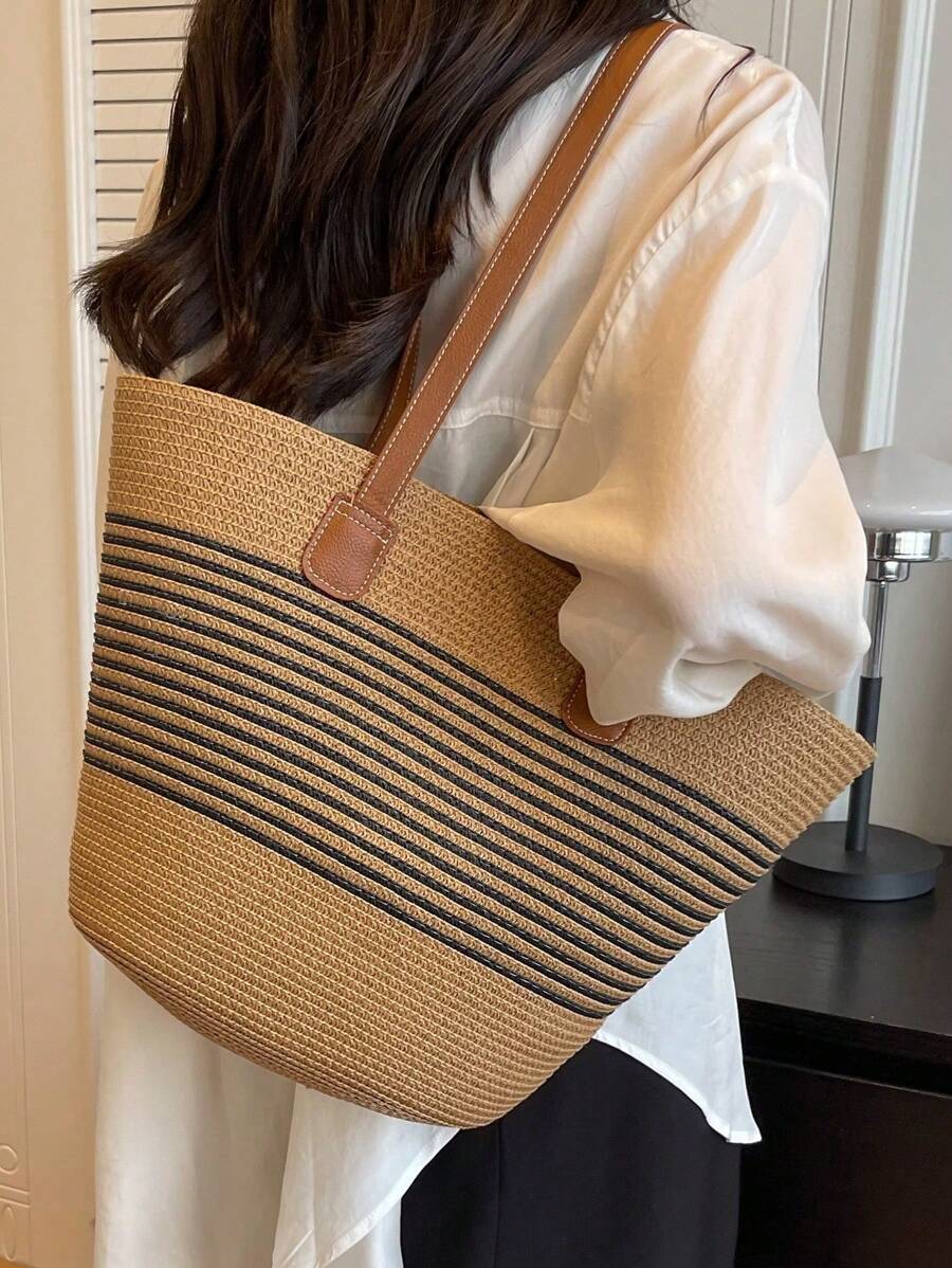 Fashion Straw Tote Bag Large Capacity Women's Shoulder Bag Bucket Bag Versatile Commute And Outdoor