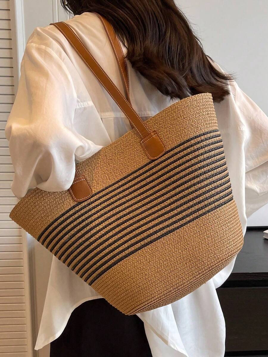 Fashion Straw Tote Bag Large Capacity Women's Shoulder Bag Bucket Bag Versatile Commute And Outdoor