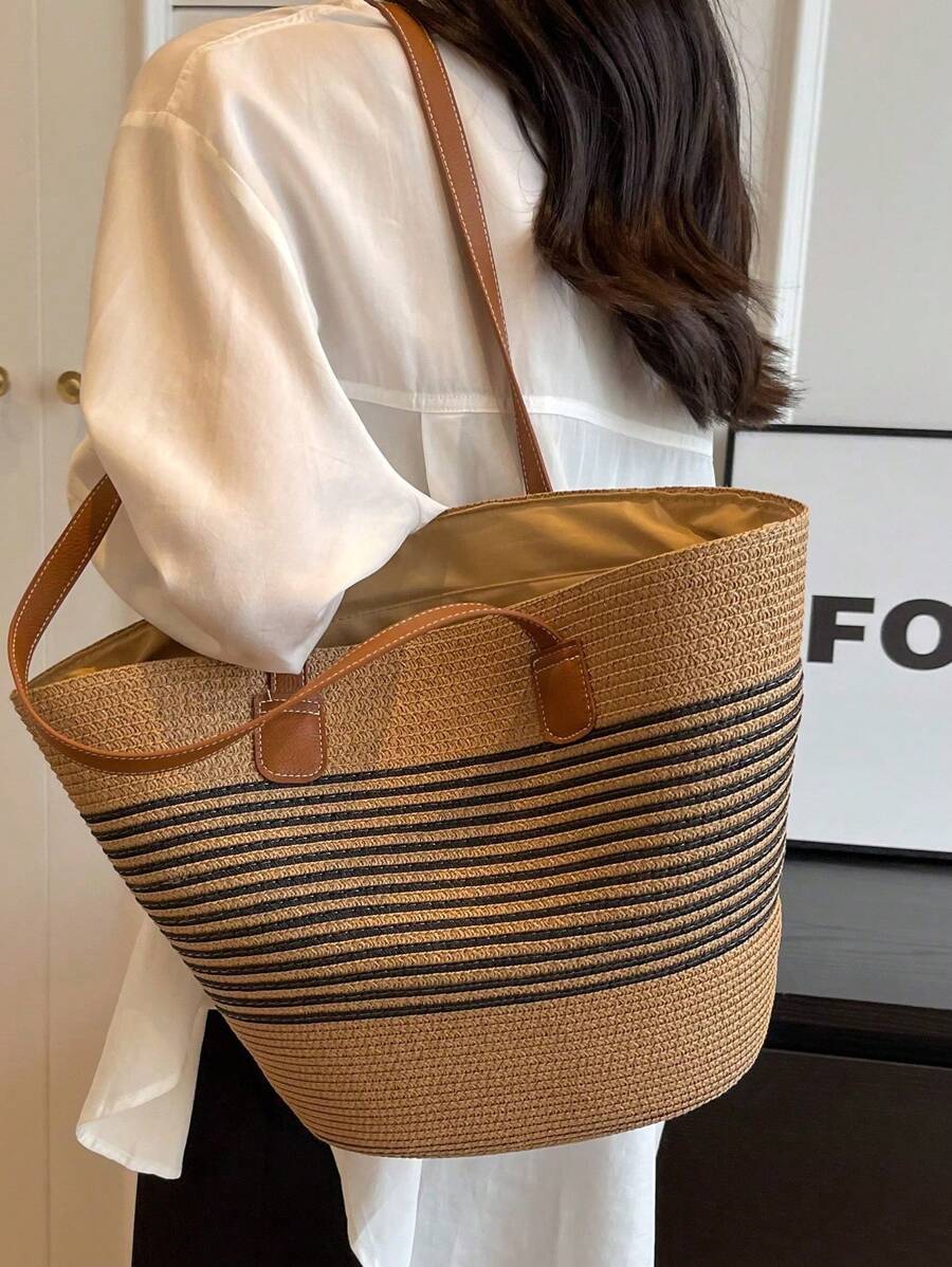 Fashion Straw Tote Bag Large Capacity Women's Shoulder Bag Bucket Bag Versatile Commute And Outdoor