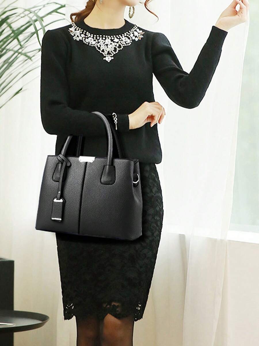 Women's Elegant Tote Bag Causal PU Leather Shoulder Bag Fashionable Office Commuter Medium Handbag
