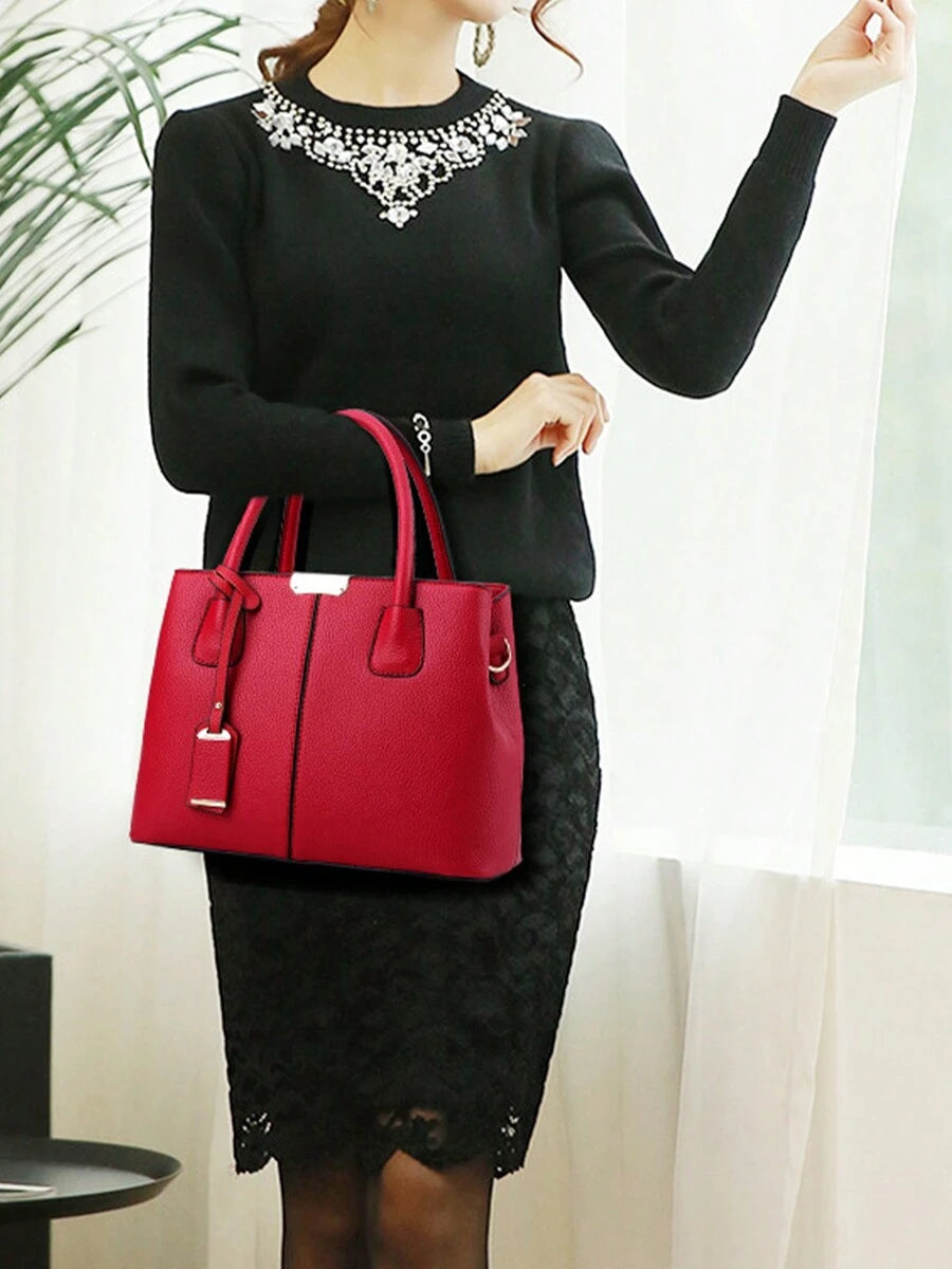 Women's Elegant Tote Bag Causal PU Leather Shoulder Bag Fashionable Office Commuter Medium Handbag