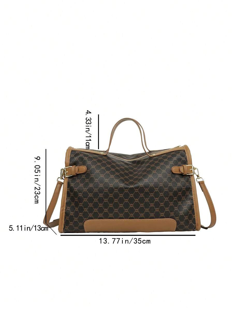 Designer Inspired Plus Size Women Handbag, Faux Leather Travel Tote Bag, Zipper Closure, Polyester Lining, Painted Edges, Classic Letter Graphic