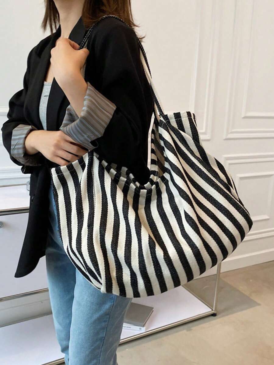 Yogodlns Fashionable Retro Minimalist Tote Bag, Artistic Style, Large Capacity, Versatile Use, Ideal For Work, School, Outings, Book Bag Or Beach Bag, Beach