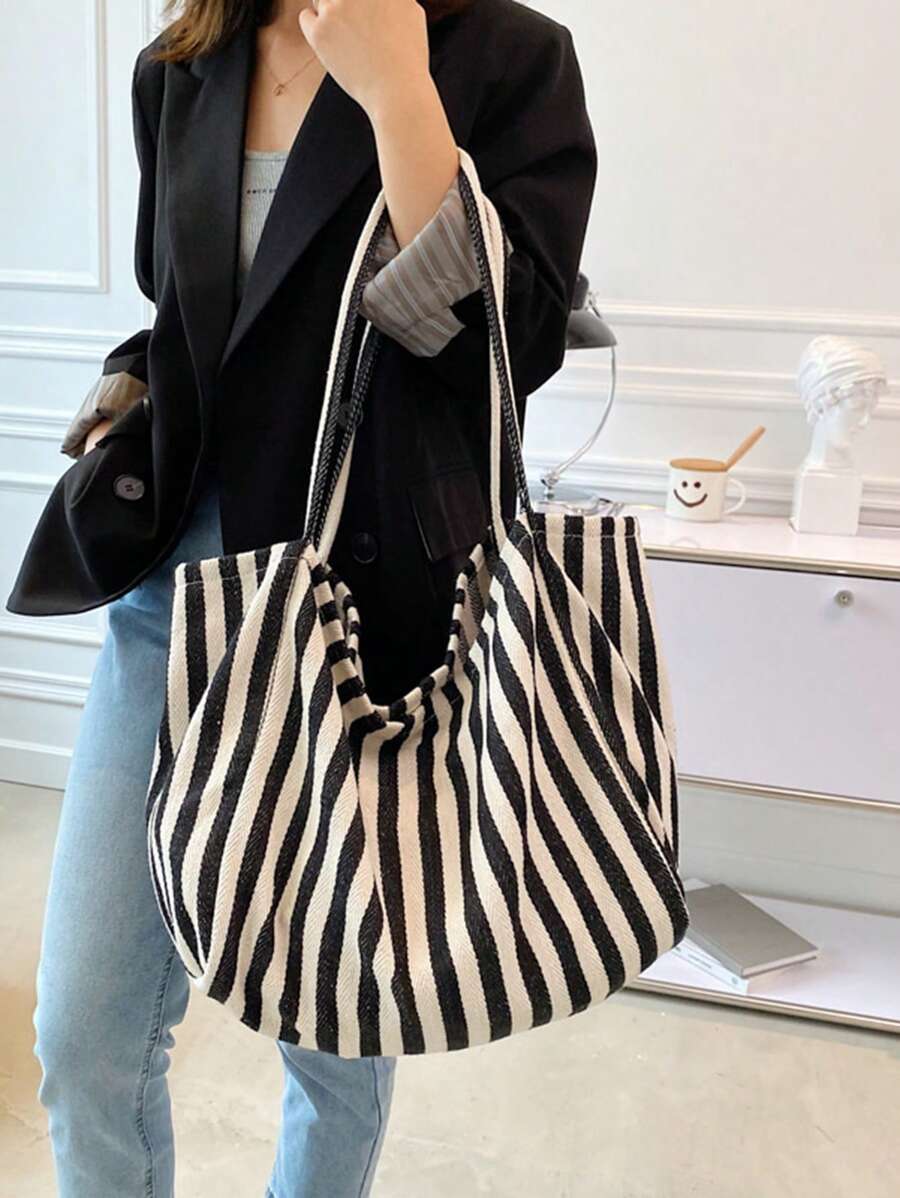 Yogodlns Fashionable Retro Minimalist Tote Bag, Artistic Style, Large Capacity, Versatile Use, Ideal For Work, School, Outings, Book Bag Or Beach Bag, Beach