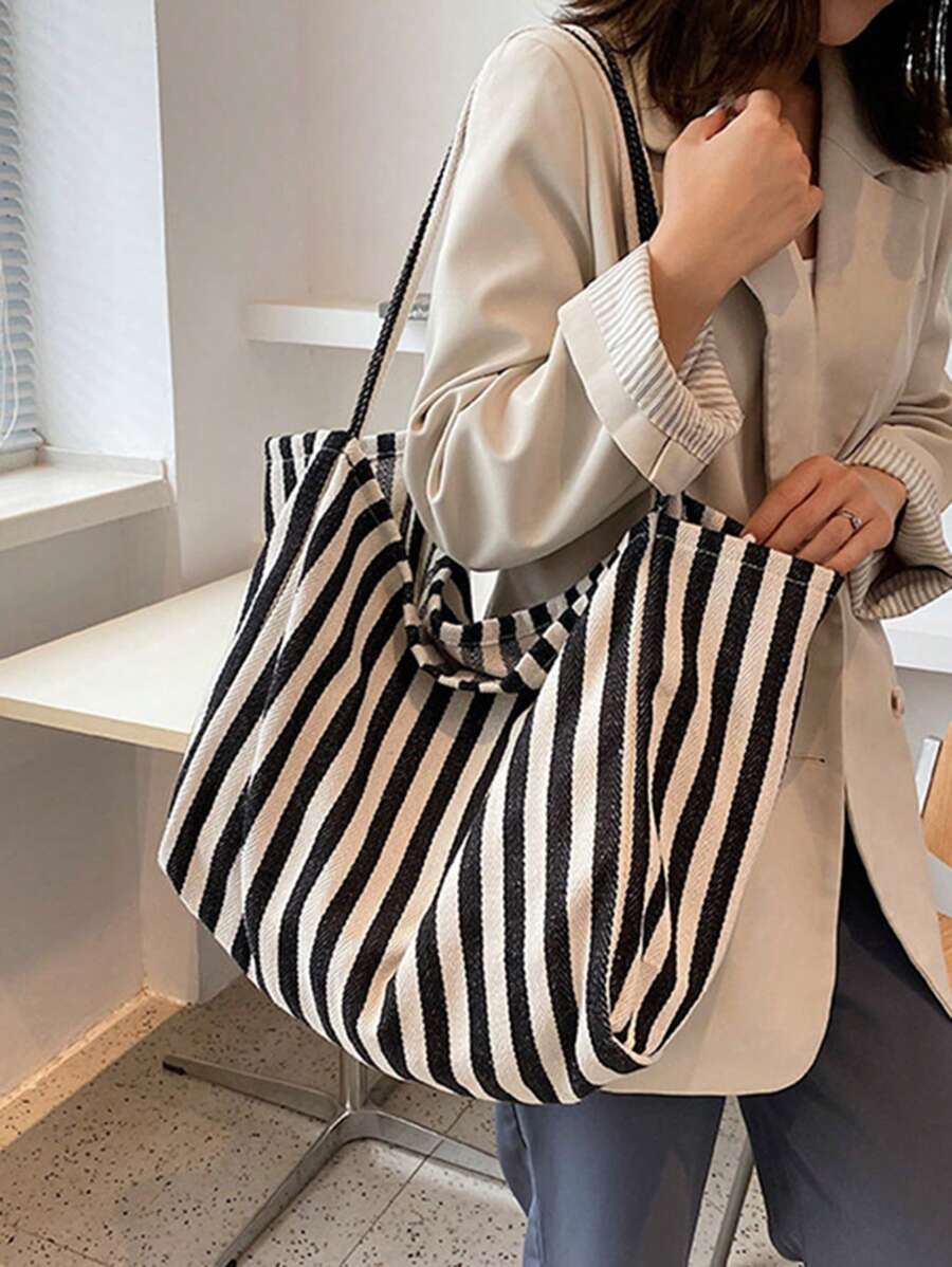 Yogodlns Fashionable Retro Minimalist Tote Bag, Artistic Style, Large Capacity, Versatile Use, Ideal For Work, School, Outings, Book Bag Or Beach Bag, Beach