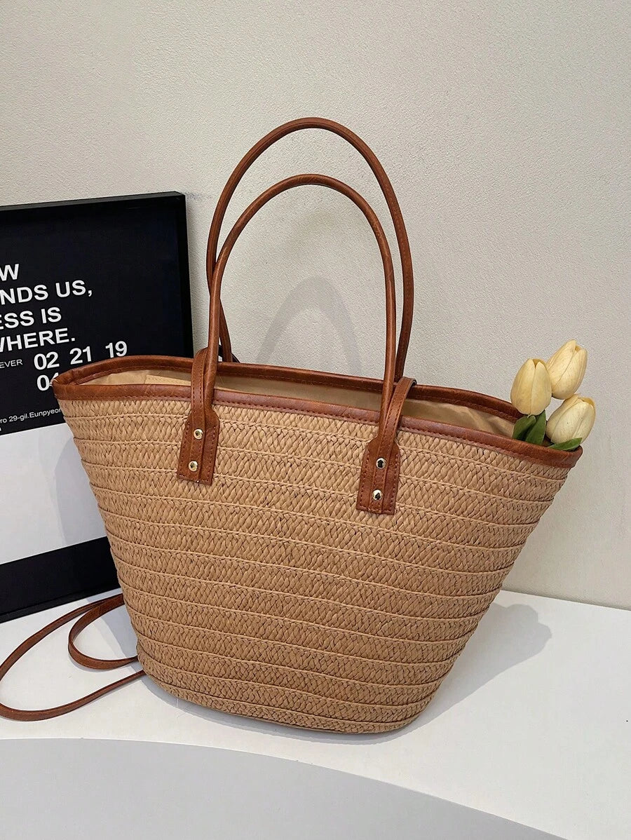 Fashion Large Capacity Woven Tote Bag, New Beach Vacation Shoulder Underarm Straw Large Bag, Eye-Catching Beach Bag Summer, Summer Straw Beach Bag For Women