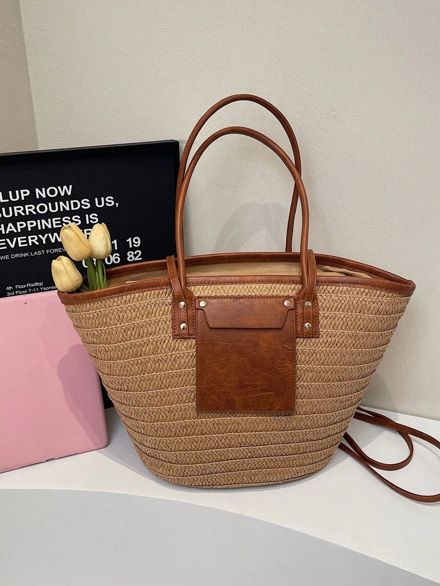Fashion Large Capacity Woven Tote Bag, New Beach Vacation Shoulder Underarm Straw Large Bag, Eye-Catching Beach Bag Summer, Summer Straw Beach Bag For Women