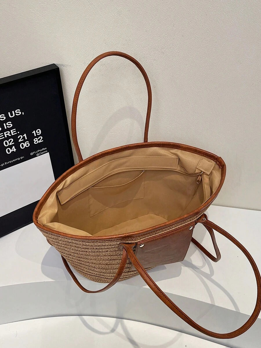 Fashion Large Capacity Woven Tote Bag, New Beach Vacation Shoulder Underarm Straw Large Bag, Eye-Catching Beach Bag Summer, Summer Straw Beach Bag For Women