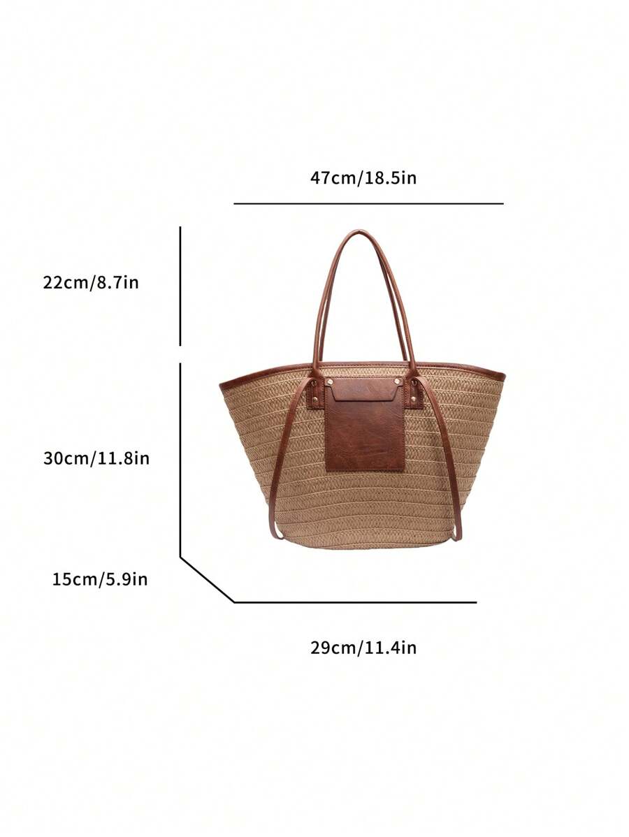 Fashion Large Capacity Woven Tote Bag, New Beach Vacation Shoulder Underarm Straw Large Bag, Eye-Catching Beach Bag Summer, Summer Straw Beach Bag For Women
