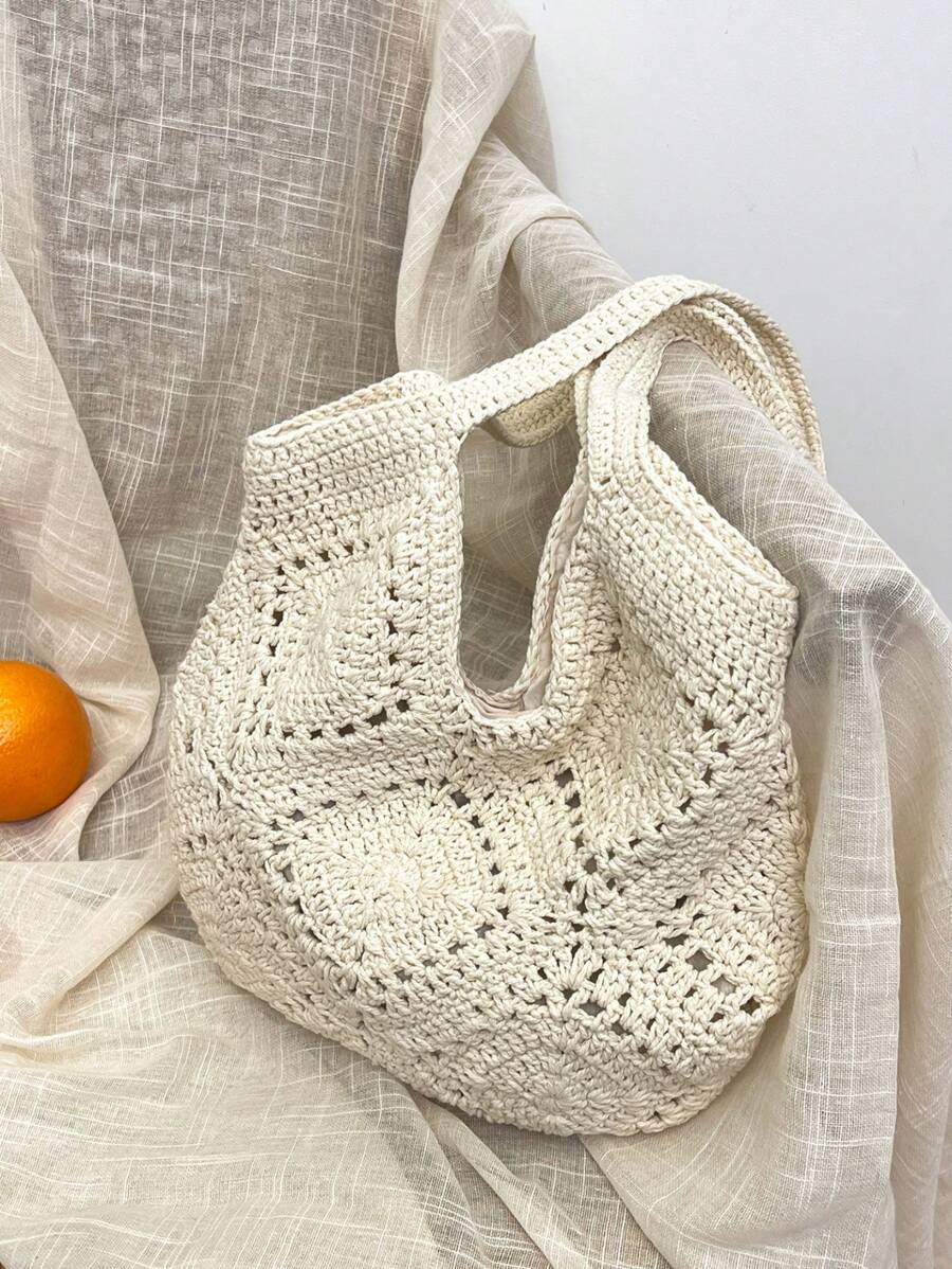 Swim Chiccia Handmade Crochet Hollow Tote Bag, Large Capacity, Pure Handwoven, Suitable For Summer Beach Vacation, Travel, Sweet Lady Bag, Beach Necessities, Beach Essentials,Beach Stuff & Summer Esse