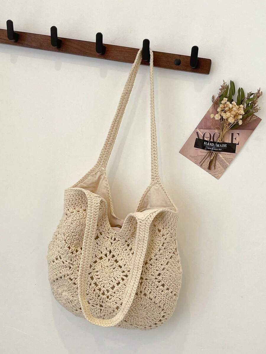 Swim Chiccia Handmade Crochet Hollow Tote Bag, Large Capacity, Pure Handwoven, Suitable For Summer Beach Vacation, Travel, Sweet Lady Bag, Beach Necessities, Beach Essentials,Beach Stuff & Summer Esse