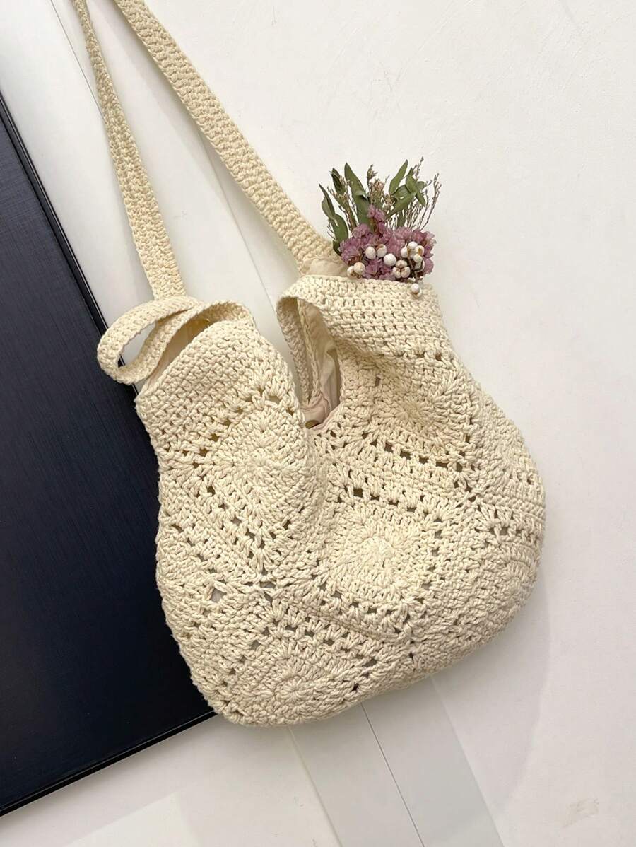Swim Chiccia Handmade Crochet Hollow Tote Bag, Large Capacity, Pure Handwoven, Suitable For Summer Beach Vacation, Travel, Sweet Lady Bag, Beach Necessities, Beach Essentials,Beach Stuff & Summer Esse